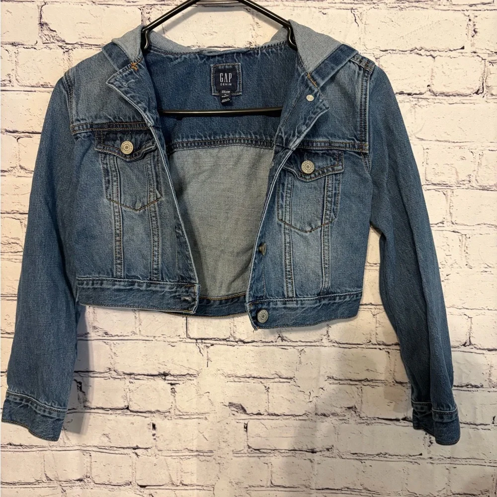GAP Women's Blue Jean Jacket with Hood Size M - Picture 1 of 5